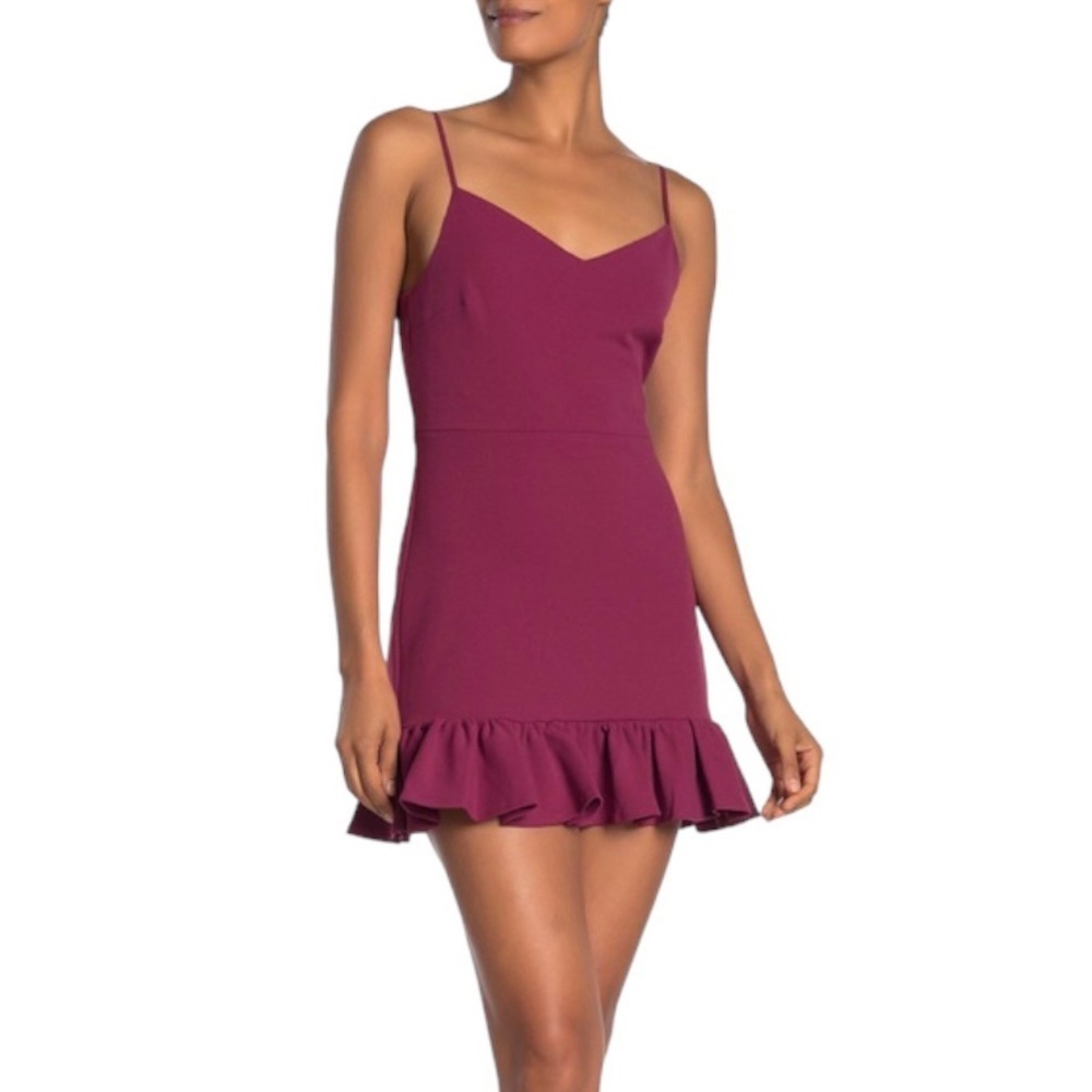 1.STATE Ruffle Hem Spaghetti Strap Dress Size‎ 4 US Berry Charm NWT